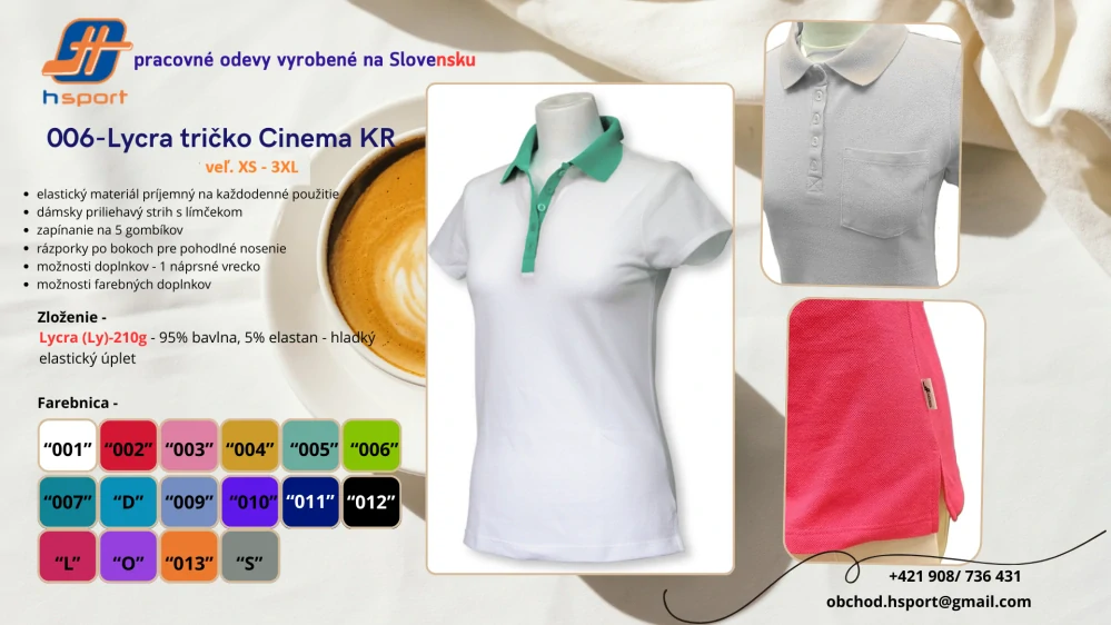 006 -Lycra Tričko CINEMA -biela/dopl.farebná