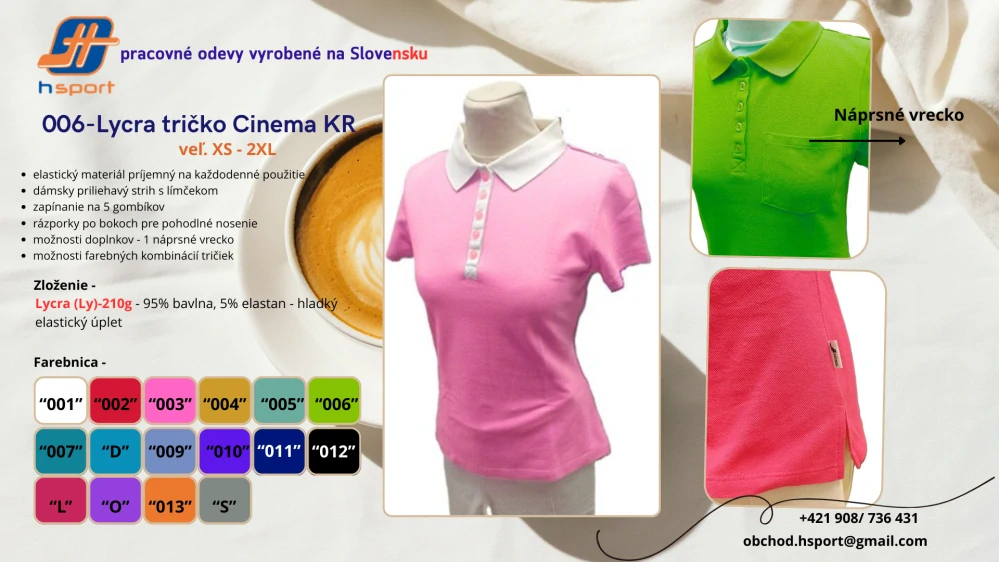 006 -Lycra Tričko CINEMA -farebné/dopl.biele