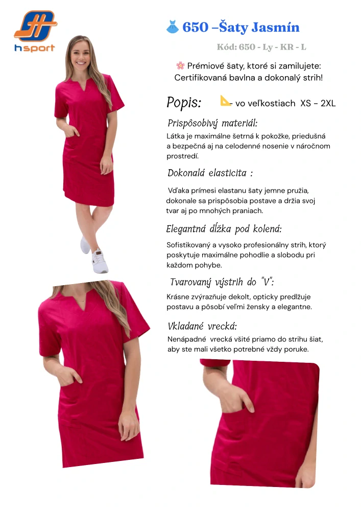 650 -Zdravotnícke Šaty JASMÍN - elastický úplet - cyklamen