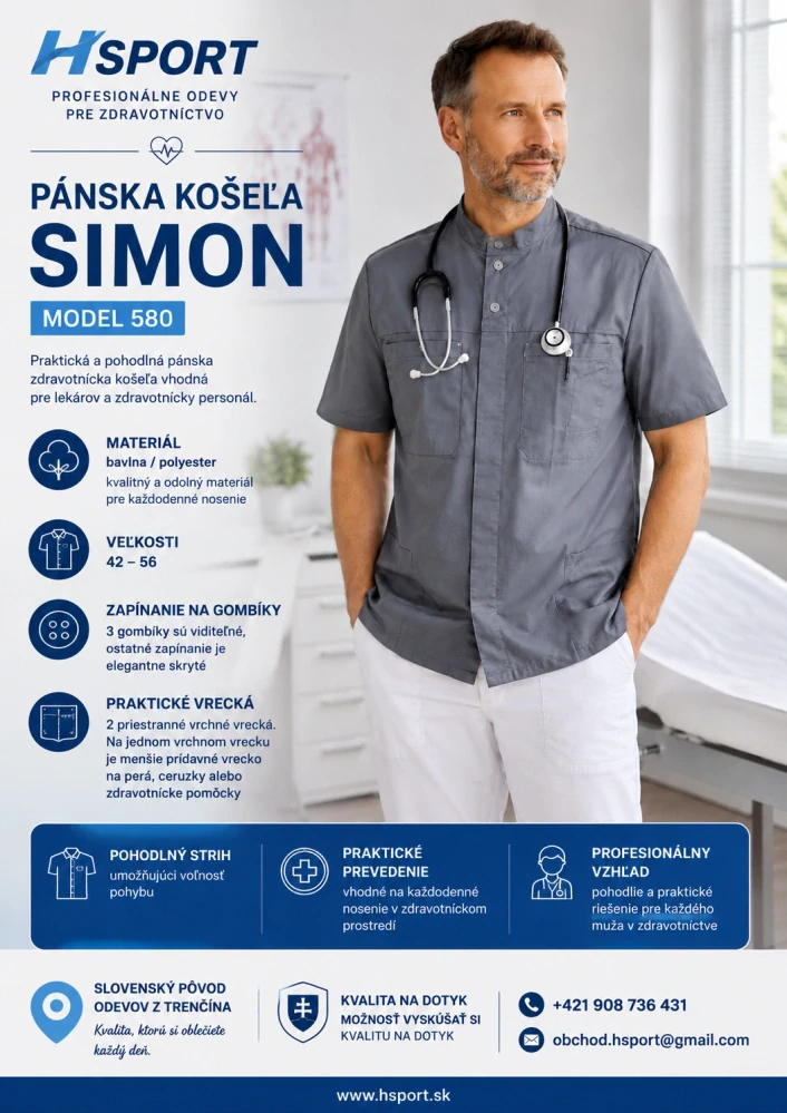 Pánska zdravotnícka košeľa SIMON (Model 580) – Sivá
