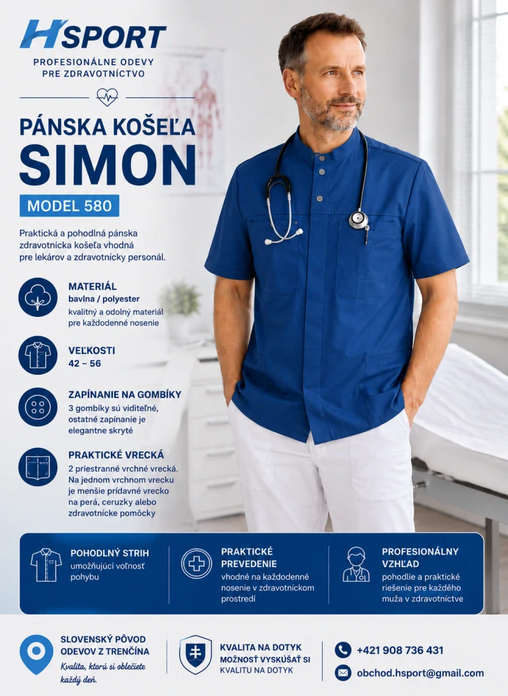 Pánska zdravotnícka košeľa SIMON (Model 580) – Paríž modrá