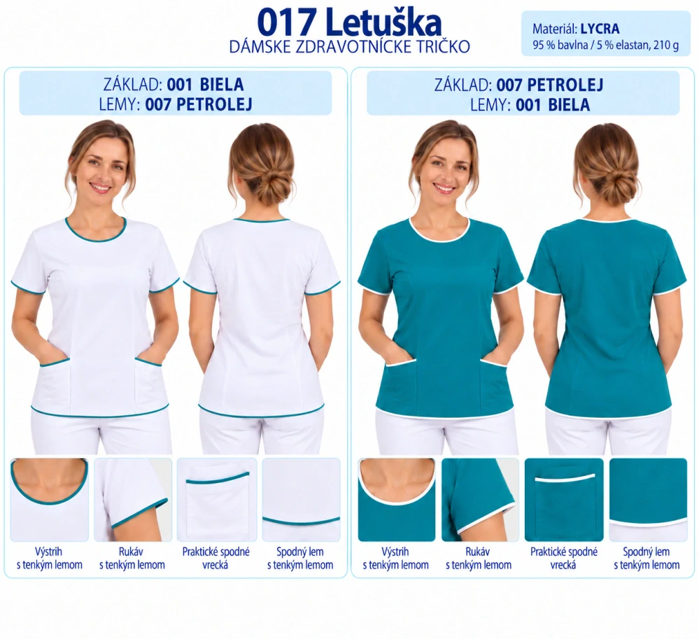 Zdravotnícke Tričko LETUŠKA + spodné vrecká (Model-017)