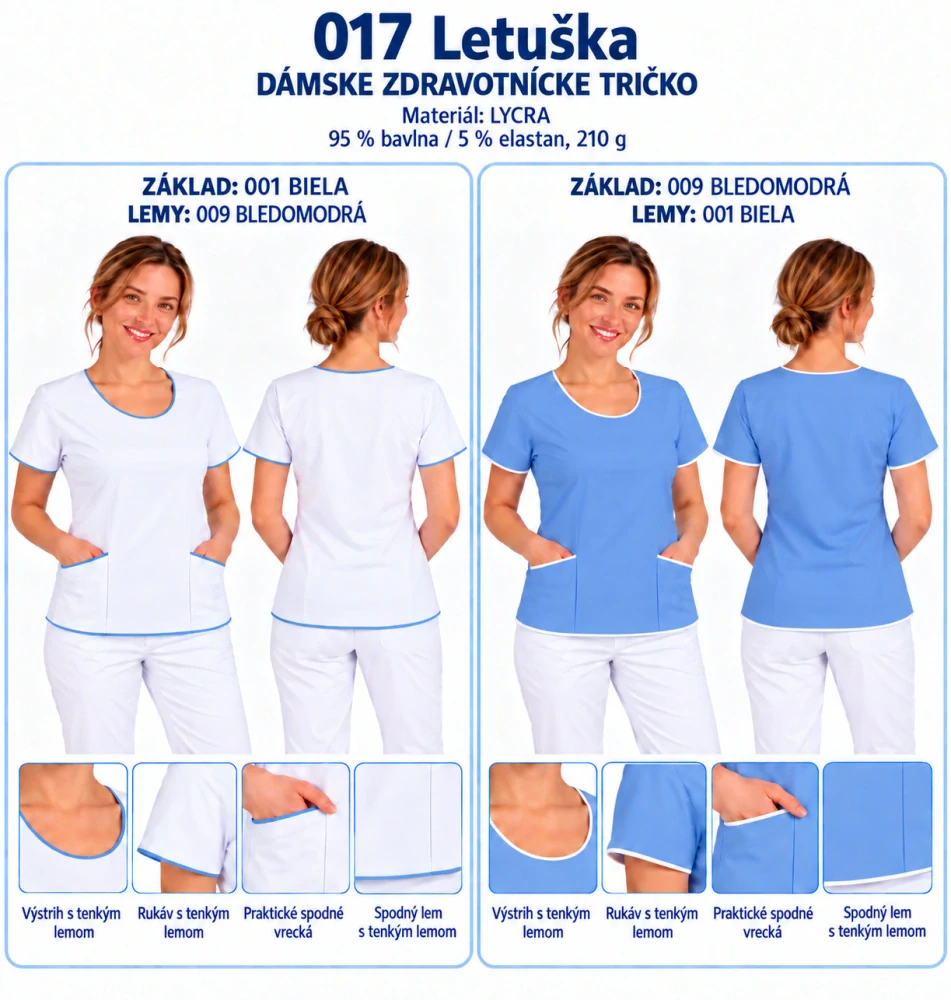 Zdravotnícke Tričko LETUŠKA + spodné vrecká (Model-017)