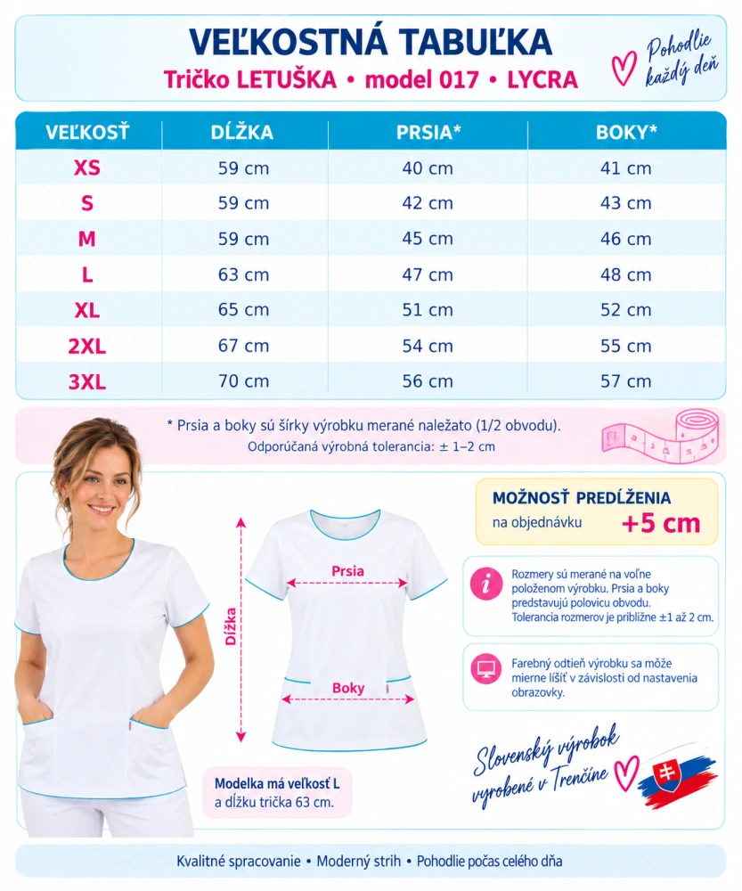 Zdravotnícke Tričko LETUŠKA + spodné vrecká (Model-017)